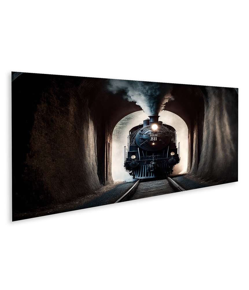 Islandburner Bild auf Leinwand Antike Dampflokomotive in einem Eisenbahntunnel dargestellt