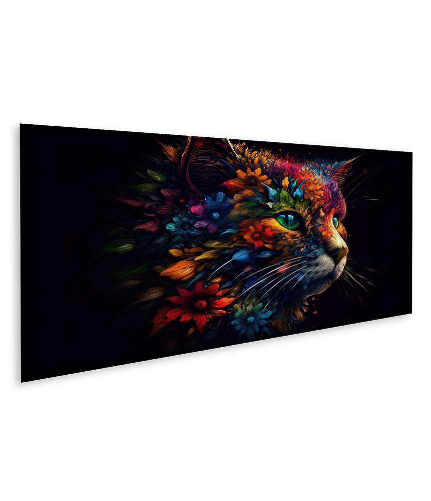 Islandburner Bild auf Leinwand Schöner Wandbild-Kopf einer Katze in hellen Farben und dunklem Hintergrund