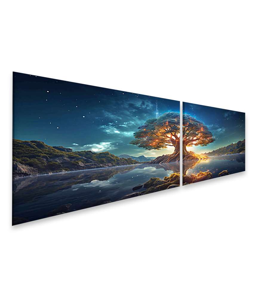 Islandburner Bild auf Leinwand Leuchtender Yggdrasil, farbenfroher Heiliger Weltbaum der nordischen Mythologie