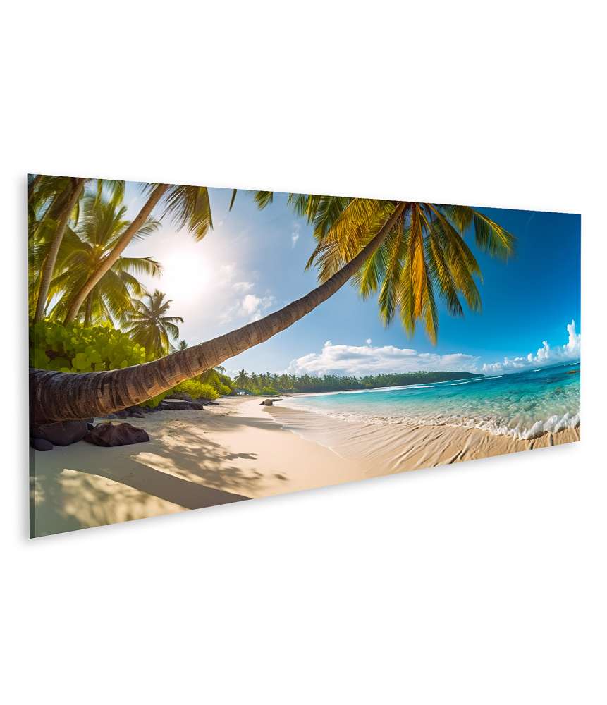 Islandburner Bild auf Leinwand Atemberaubendes Wandbild eines wilden, tropischen Strandes mit Palmen