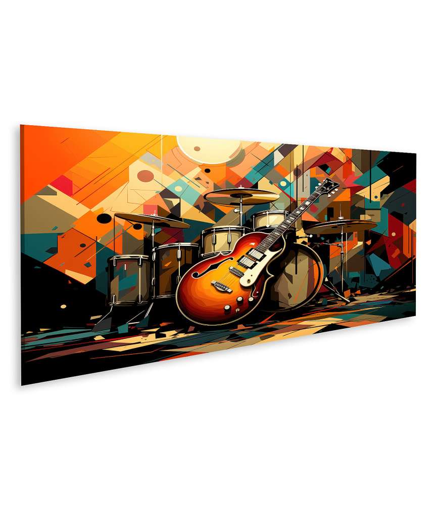 Islandburner Bild auf Leinwand Vibrantes Wandbild mit Gitarre und Schlagzeug auf Bühnendarstellung