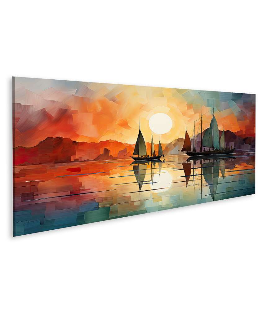 Islandburner Bild auf Leinwand Zwei Segelboote auf dem Wasser bei Sonnenuntergang - Wandgemälde