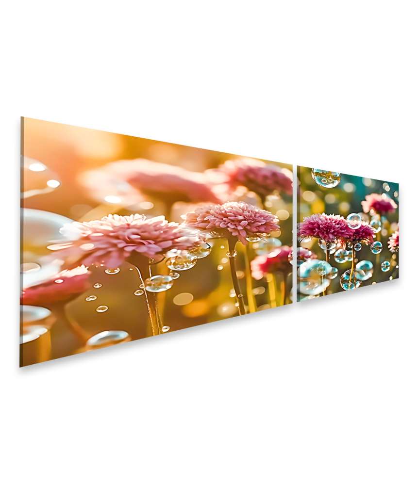 Islandburner Bild auf Leinwand Vibrantes Wandbild mit mehrfarbigen Wildblumen und Seifenblasen