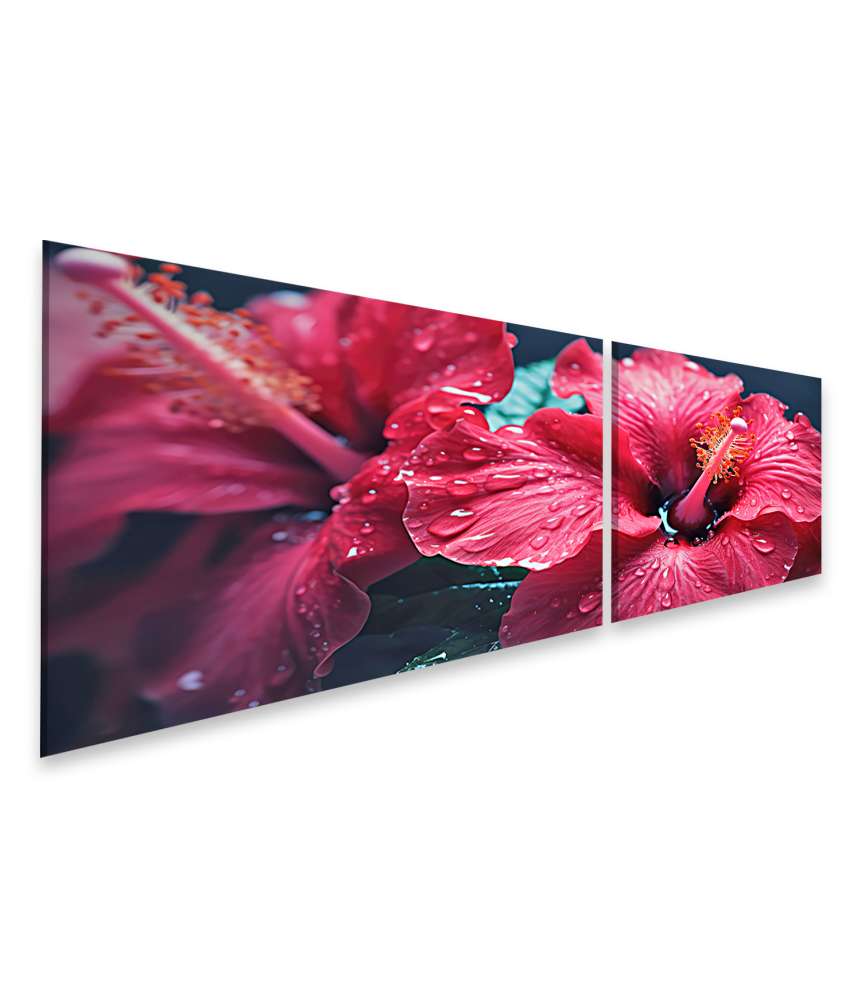 Islandburner Bild auf Leinwand Close-Up von Hibiskus mit Wassertropfen - Wandbild