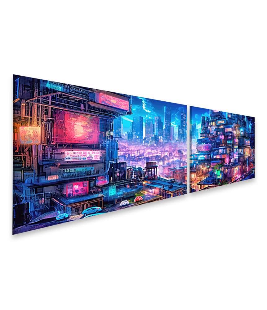 Islandburner Bild auf Leinwand Bezauberndes digitales Wandbild einer Anime-Cyberpunk-Stadt bei Nacht