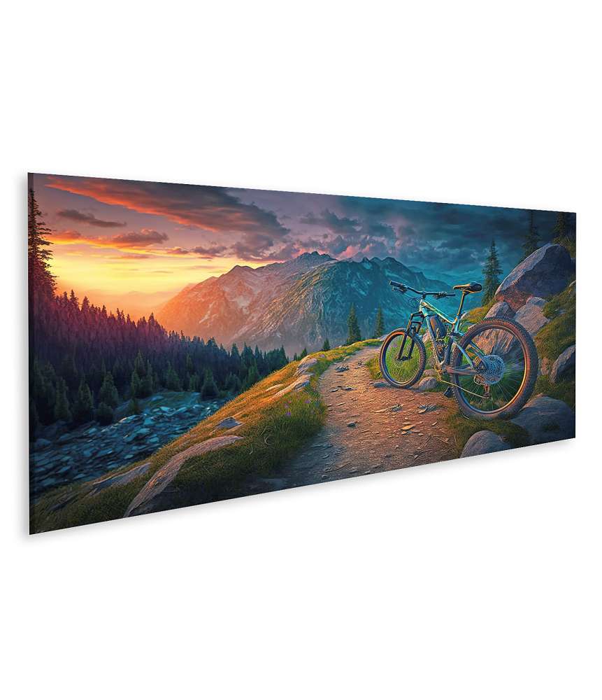 Islandburner Bild auf Leinwand Malersicher Sonnenuntergang über einer Mountainbike-Strecke in der Landschaft