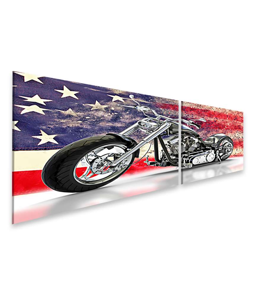 Islandburner Bild auf Leinwand Schwarzes Motorrad mit amerikanischer Flagge, ideal für Harley Davidson