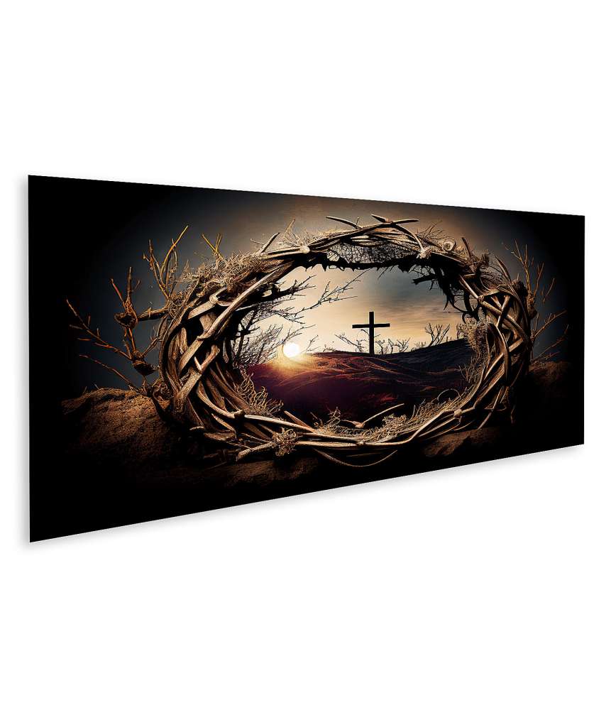 Islandburner Bild auf Leinwand Illustration von Jesus Christus mit Dornenkrone und Kreuz, Christentumssymbol