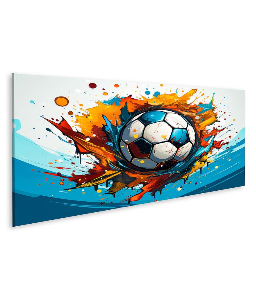 Islandburner Bild auf Leinwand Buntes Wandbild mit fliegendem Fußball für Kinderzimmer von Sportfans