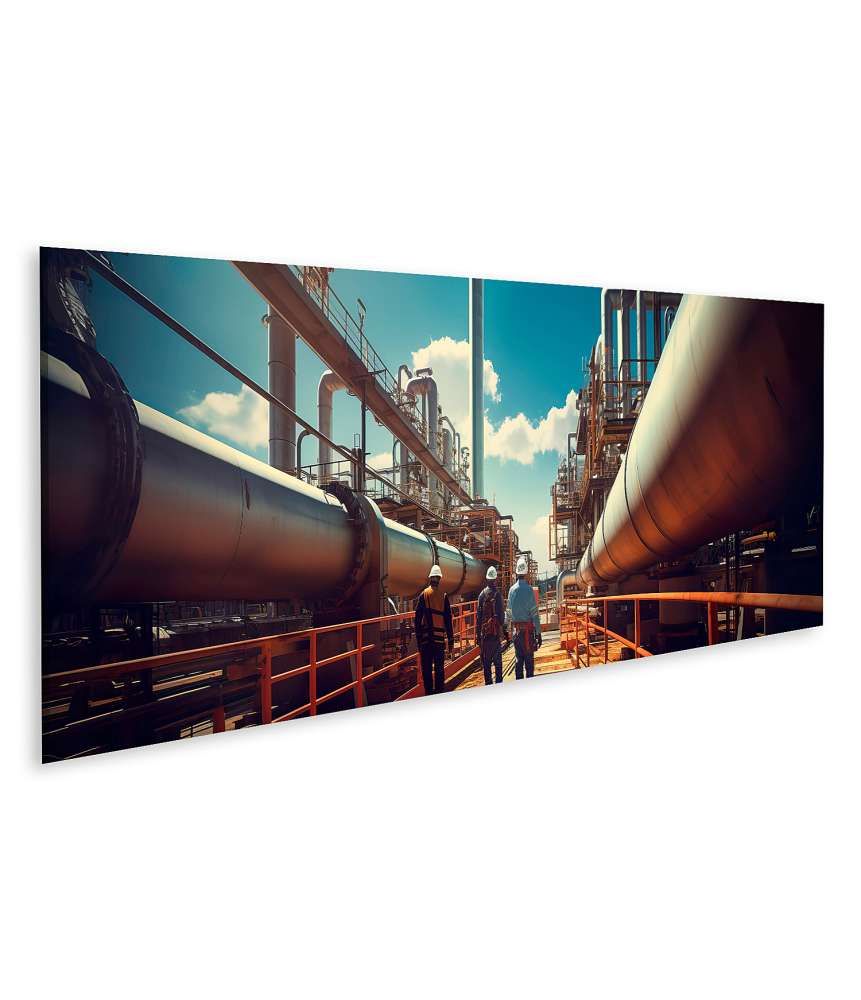 Islandburner Bild auf Leinwand Arbeiter inspizieren und warten industrielle Pipelines auf Wandbild