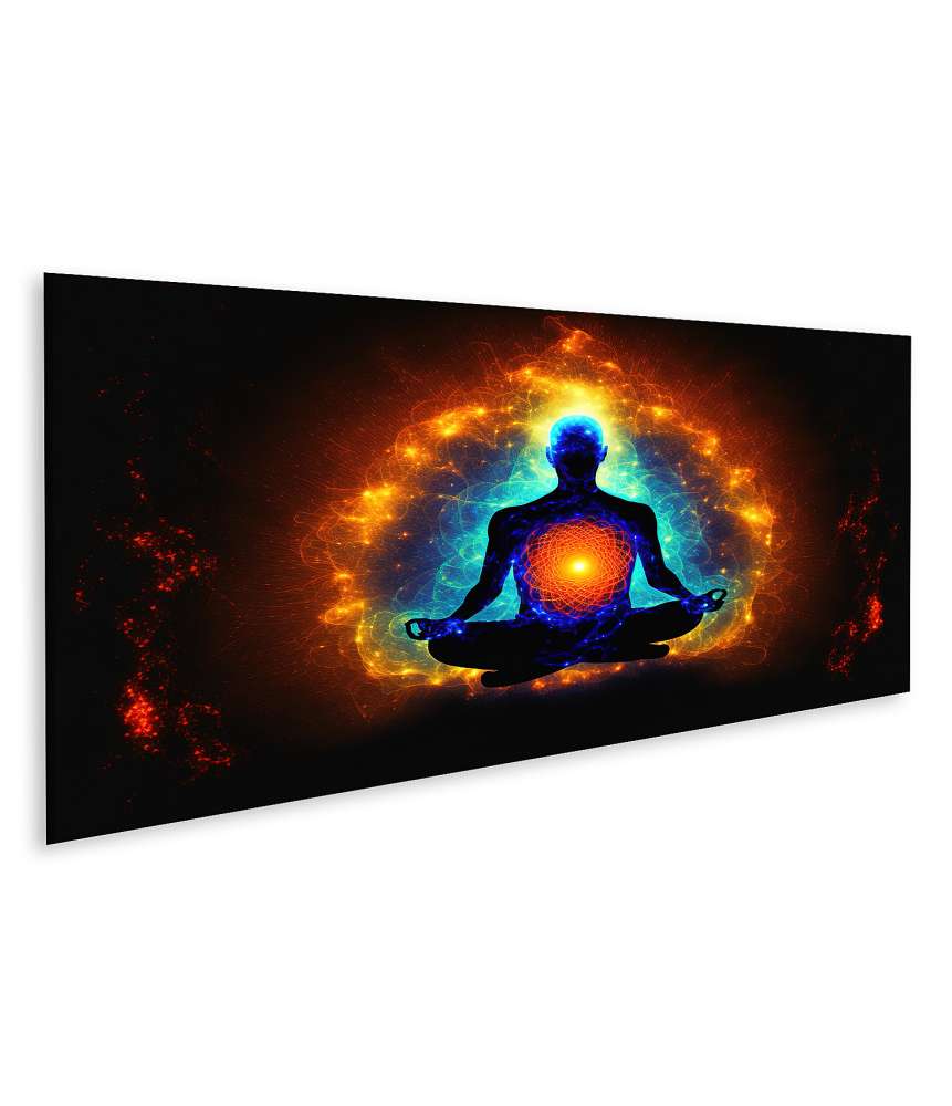 Islandburner Bild auf Leinwand Meditative Darstellung des Universums mit Yoga-Lotuspose und Chakrenheilung