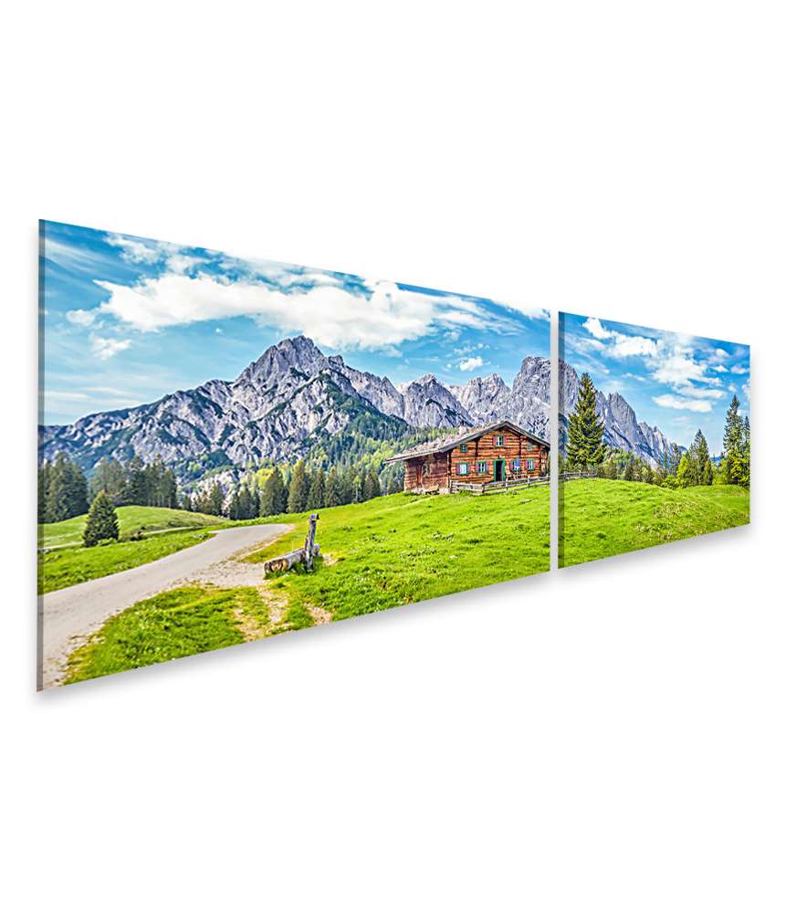 Islandburner Bild auf Leinwand Malerisches Panorama einer idyllischen Alpenlandschaft mit Berghütte