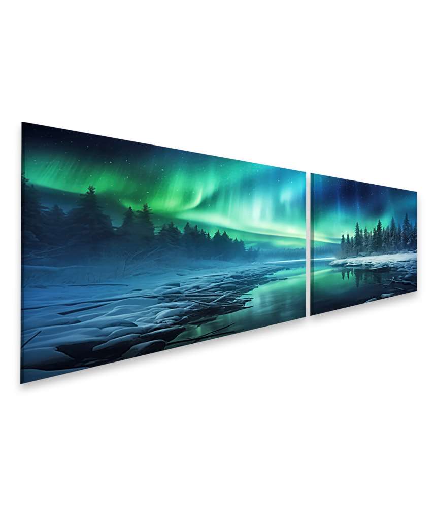 Islandburner Bild auf Leinwand Malerische Winterlandschaft bei Nacht mit Aurora Borealis