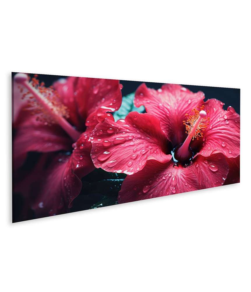 Islandburner Bild auf Leinwand Close-Up von Hibiskus mit Wassertropfen - Wandbild