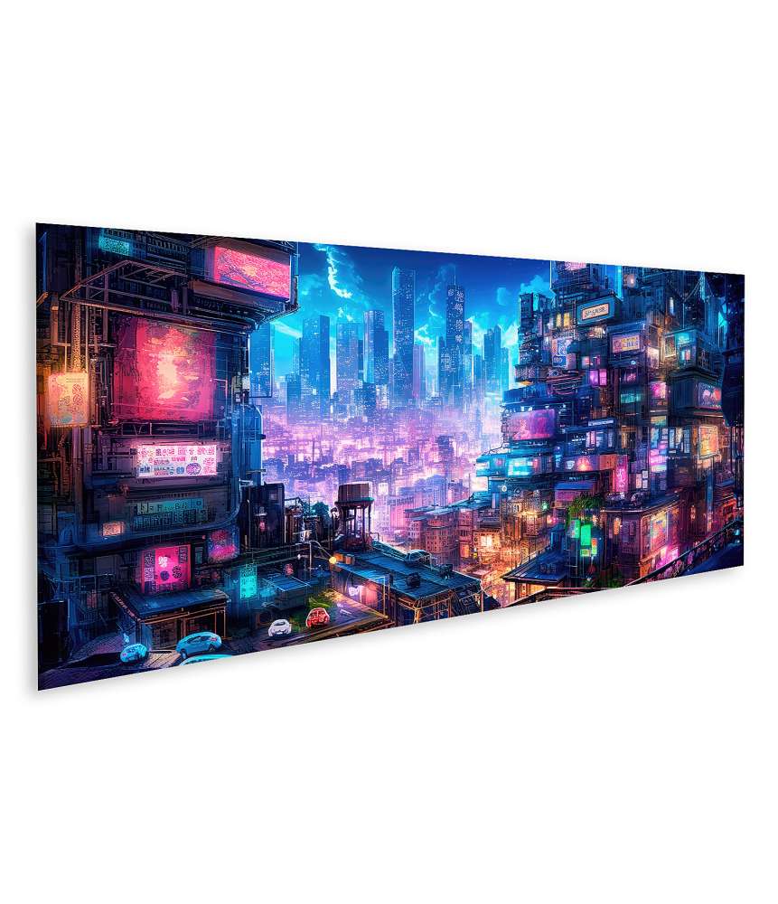 Islandburner Bild auf Leinwand Bezauberndes digitales Wandbild einer Anime-Cyberpunk-Stadt bei Nacht