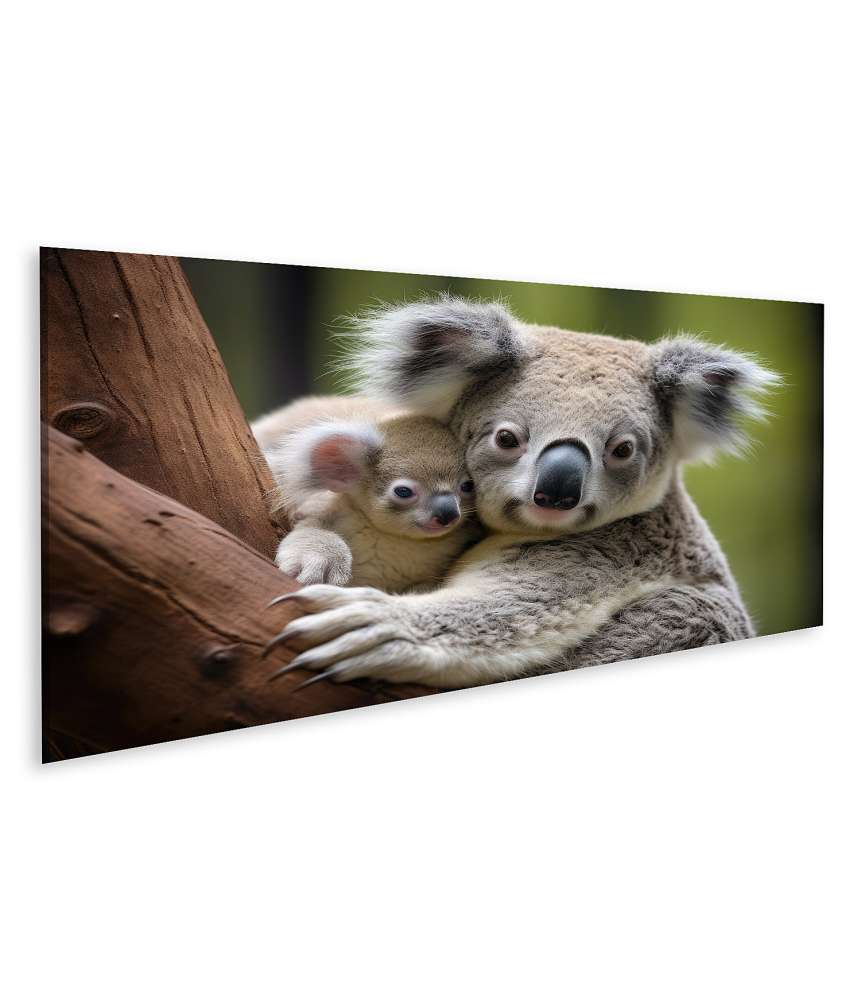 Islandburner Bild auf Leinwand Koala-Mutter hält liebevoll ihr Junges auf dem Rücken fest