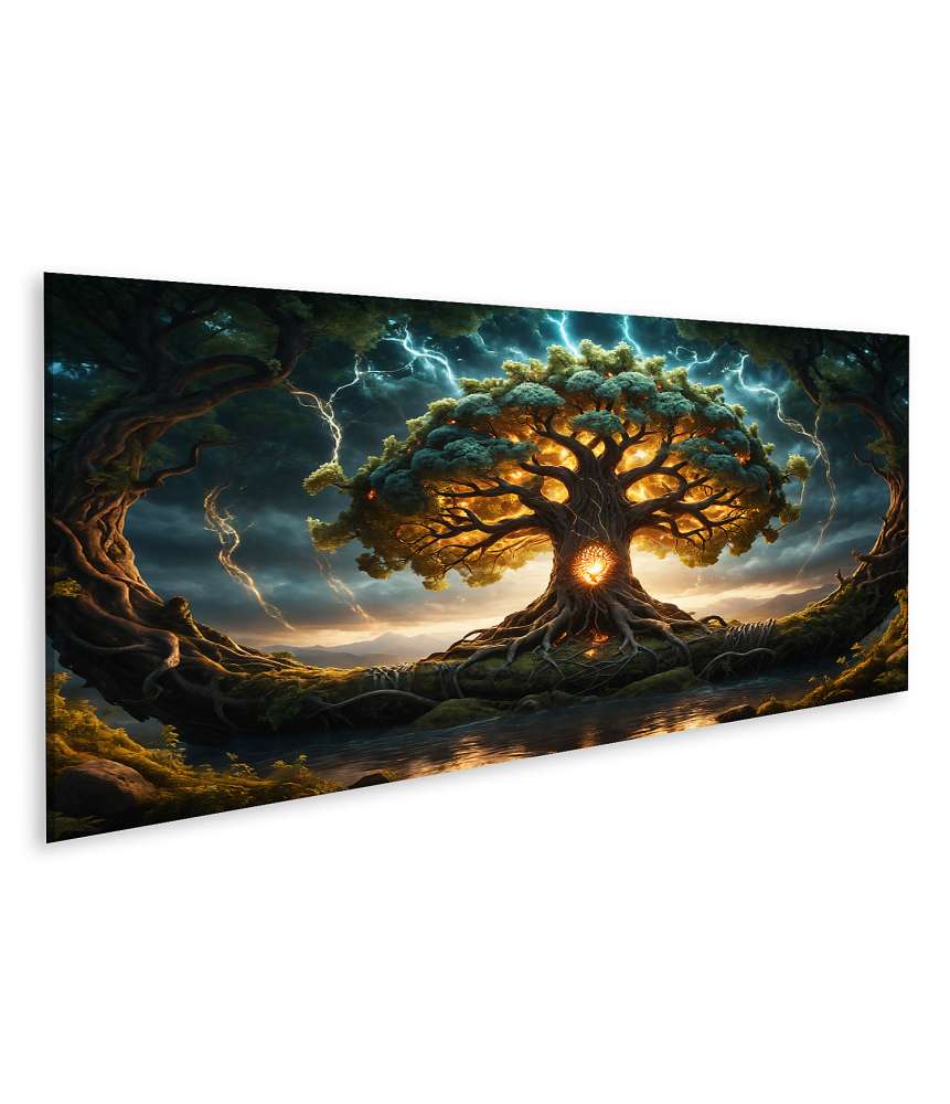 Islandburner Bild auf Leinwand Strahlender Yggdrasil Baum in lebendigen Farben dargestellt