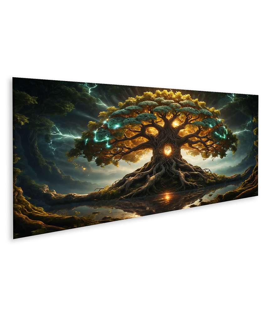 Islandburner Bild auf Leinwand Strahlender Yggdrasil-Baum im Leuchten der Dämmerung