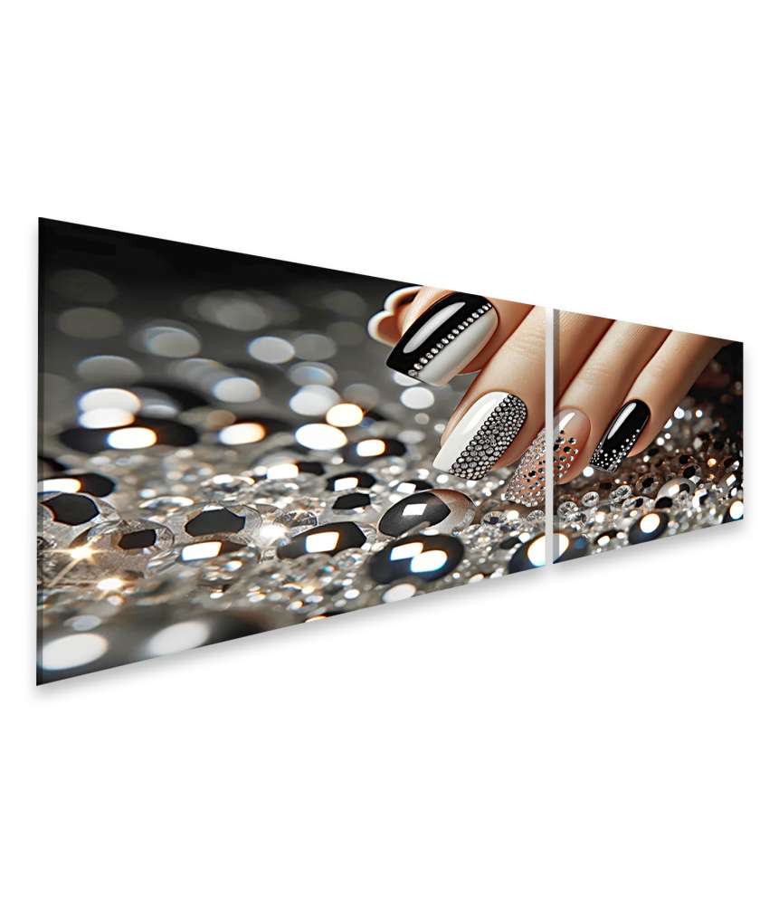 Islandburner Bild auf Leinwand Elegantes Wandbild in Schwarz-Weiß für Nagelstudios mit funkelndem Maniküre-Design