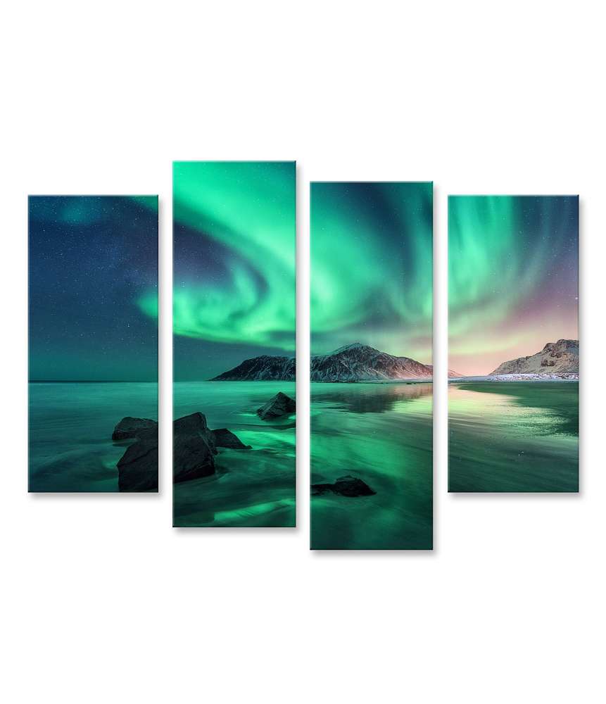 Islandburner Bild auf Leinwand Nordlichter-Aurora über den Lofoten-Inseln, Norwegen: Himmelskunst der Polarlichter