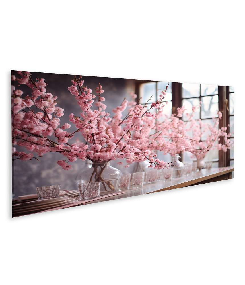 Islandburner Bild auf Leinwand Tisch geschmückt mit rosa Sakura-Blumen