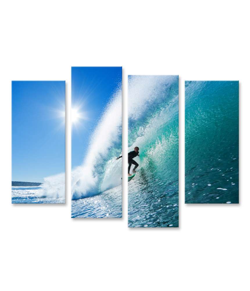 Islandburner Bild auf Leinwand Surfer Riding a Majestic Blue Ocean Wave