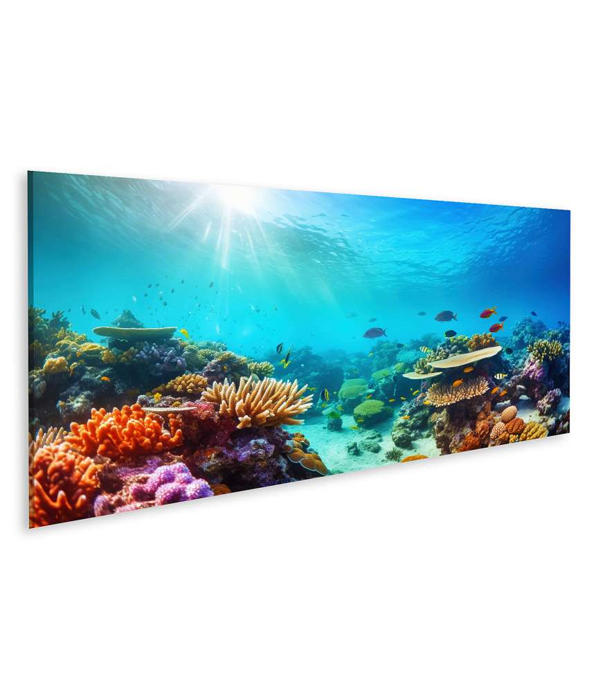 Islandburner Bild auf Leinwand Unterwasser-Szenerie mit bunten Korallenriffen und Fischen in Aquarienansicht