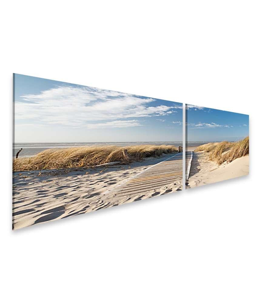 Islandburner Bild auf Leinwand Pittoreskes Wandbild: Weg durch Dünen auf Langeoog mit Nordsee-Panorama