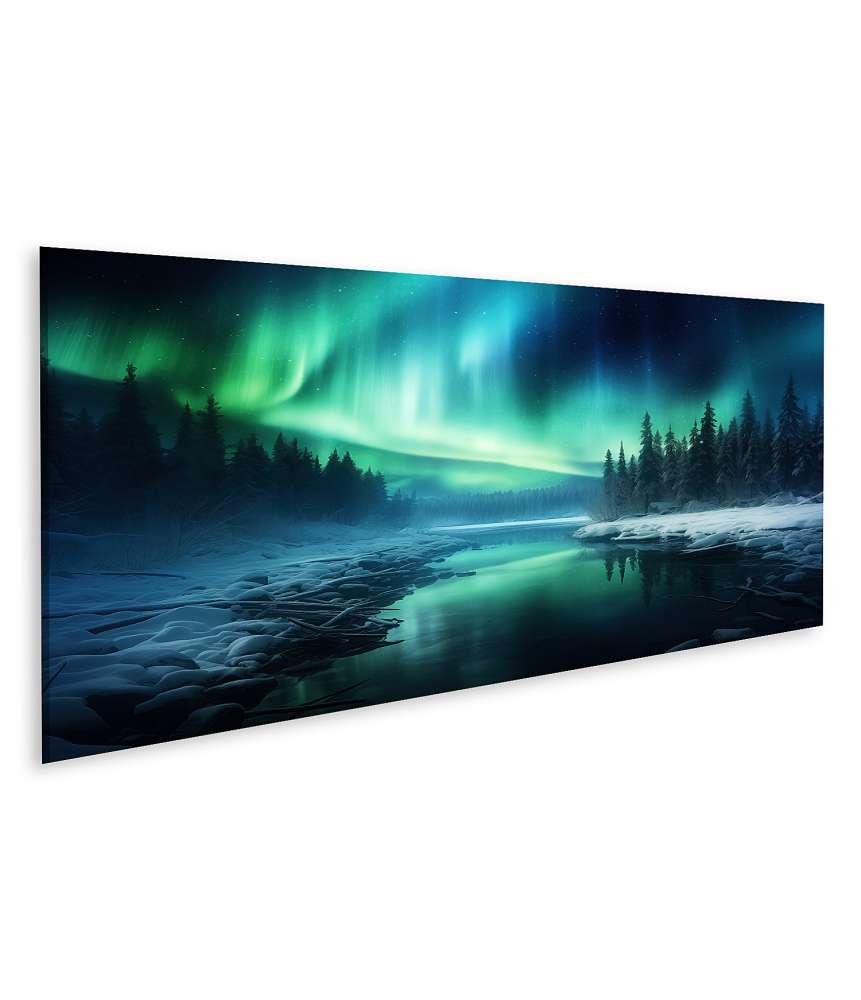 Islandburner Bild auf Leinwand Malerische Winterlandschaft bei Nacht mit Aurora Borealis