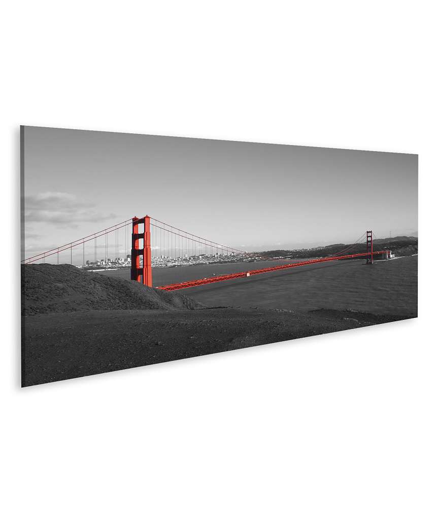 Islandburner Bild auf Leinwand Rotgoldene Golden Gate Bridge, schwarz-weißer Hintergrund von San Francisco