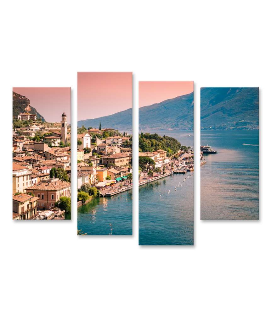 Islandburner Bild auf Leinwand Buntes Wandbild aus Limone Sul Garda, einer idyllischen Kleinstadt am Gardasee, Italien