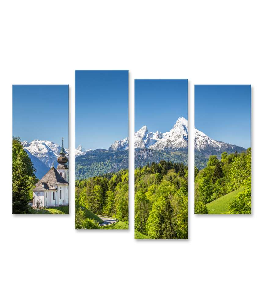 Islandburner Bild auf Leinwand Atemberaubendes Wandbild: Maria Gern, Watzmann in den Bayerischen Alpen