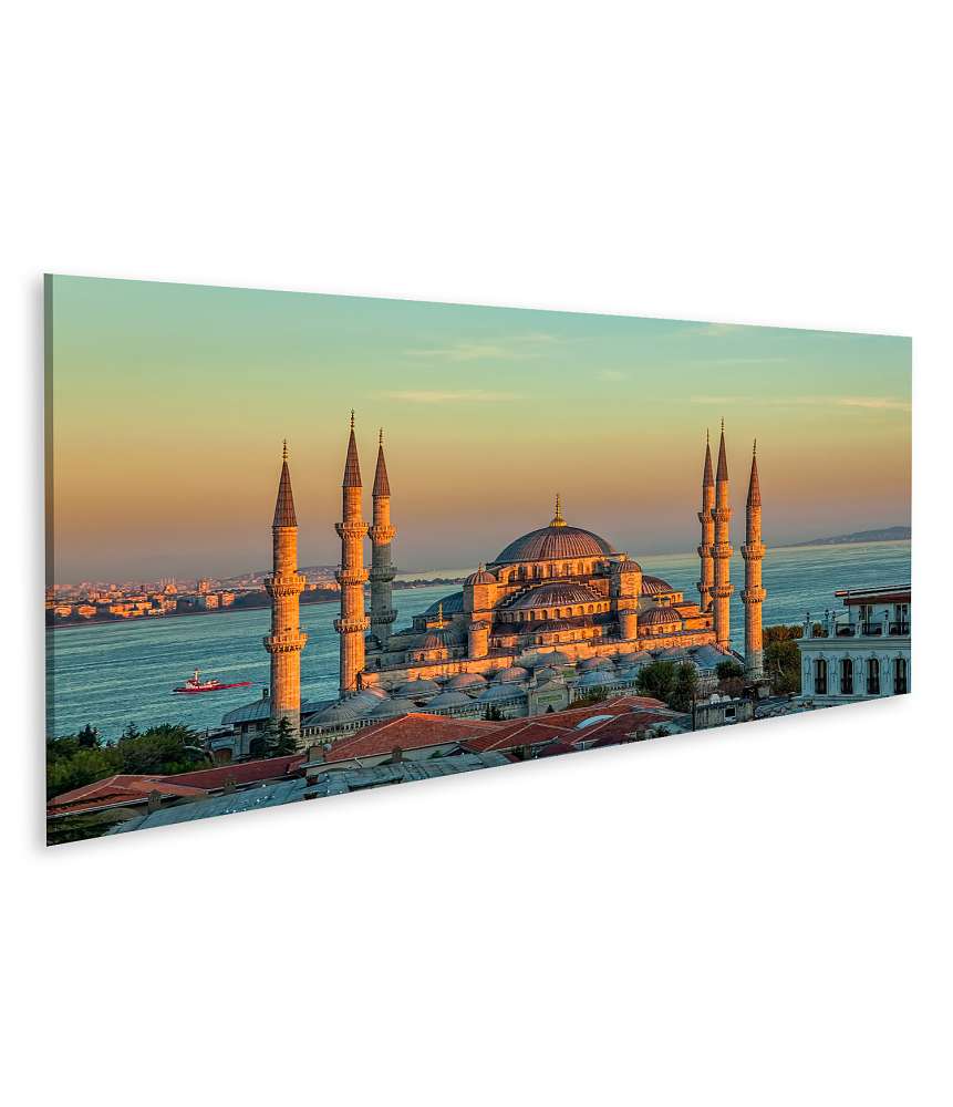 Islandburner Bild auf Leinwand Prachtvoller Sonnenuntergang an der Blauen Moschee, Istanbul, Sultanahmet Park