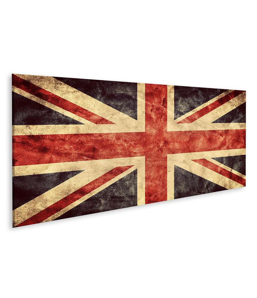 Islandburner Bild auf Leinwand Union Jack: Vintage Retro-Stil Wandbild mit Grunge-Effekt