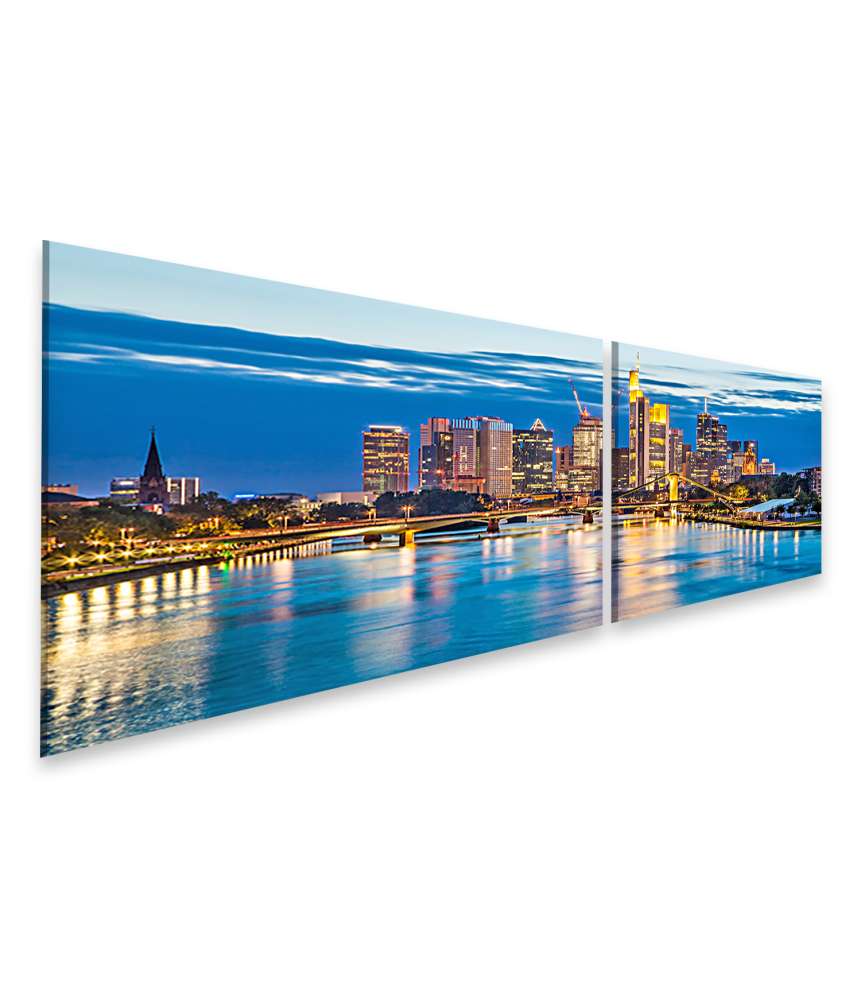 Islandburner Bild auf Leinwand Atemberaubende Wandbildansicht der Frankfurter Skyline in der Abenddämmerung