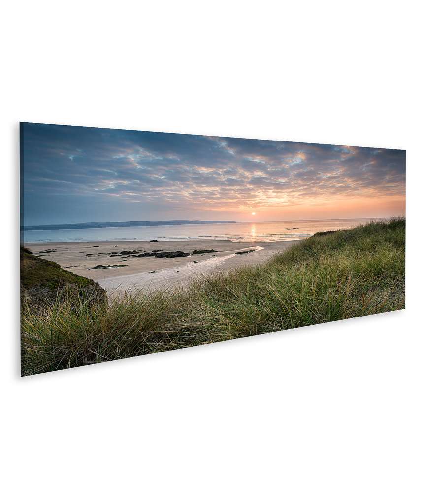 Islandburner Bild auf Leinwand Sonnenuntergang an Cornwalls Hayle-Strand von Sanddünen aus gesehen