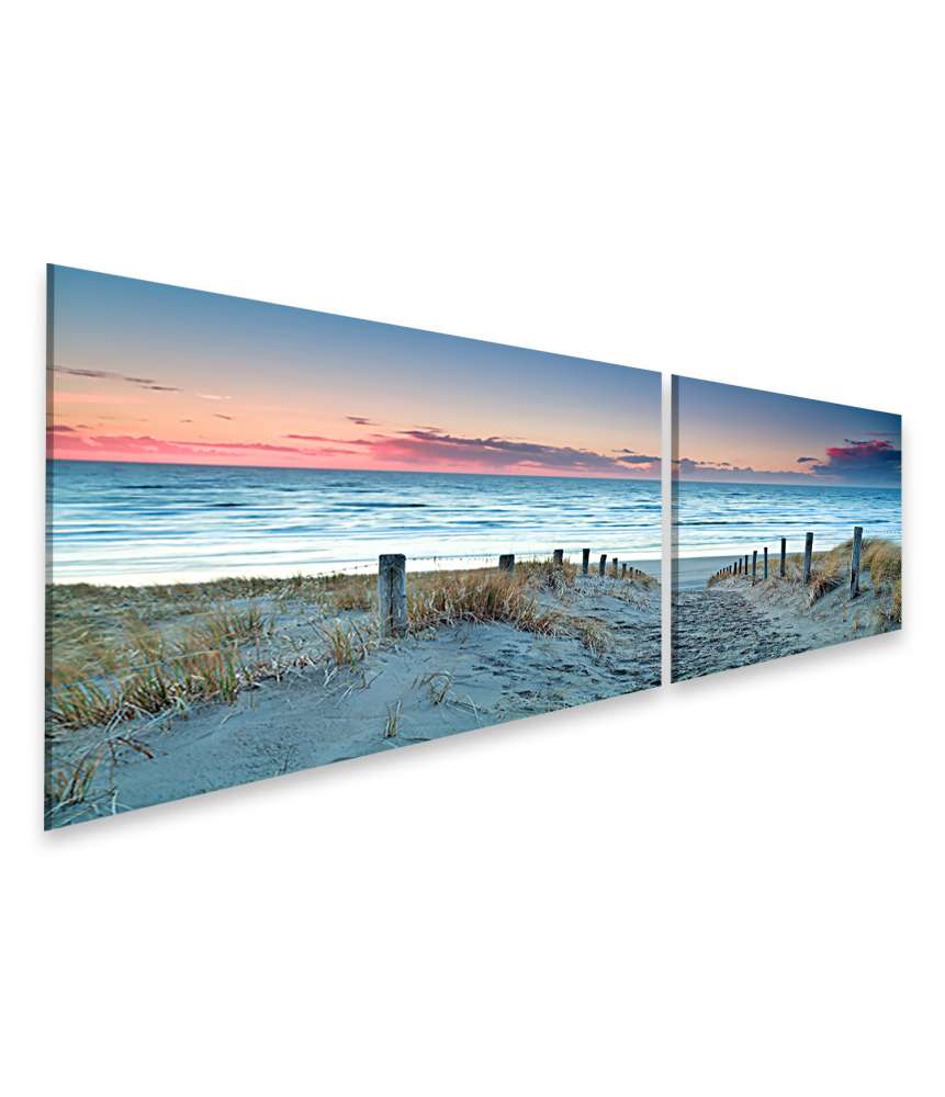 Islandburner Bild auf Leinwand Sonnenuntergang über dem Sandstrand der Nordsee in Holland als Wandbild