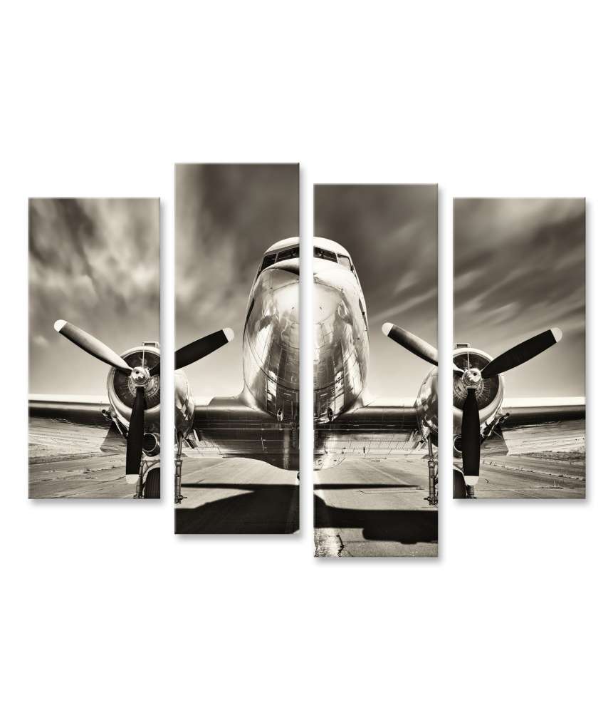 Islandburner Bild auf Leinwand Retro-Stil Wandbild mit Propeller-Flugzeug-Motiv