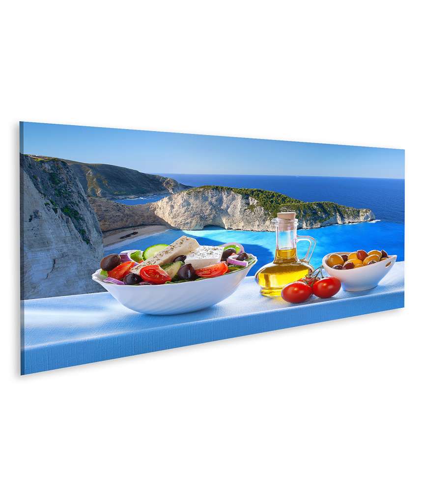 Islandburner Bild auf Leinwand Berühmtes Wandbild vom Navagio Strand und griechischem Salat, Zakynthos