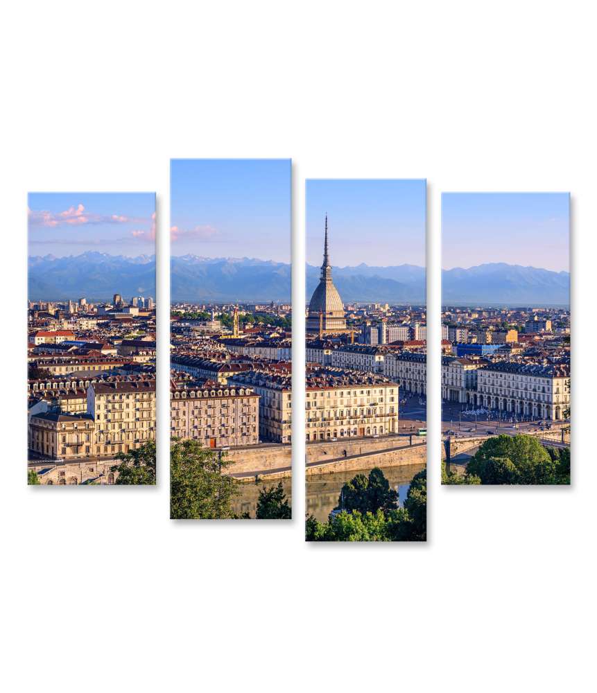 Islandburner Bild auf Leinwand Panoramablick auf Turins Stadtzentrum mit Mole Antonelliana Turm und Alpen