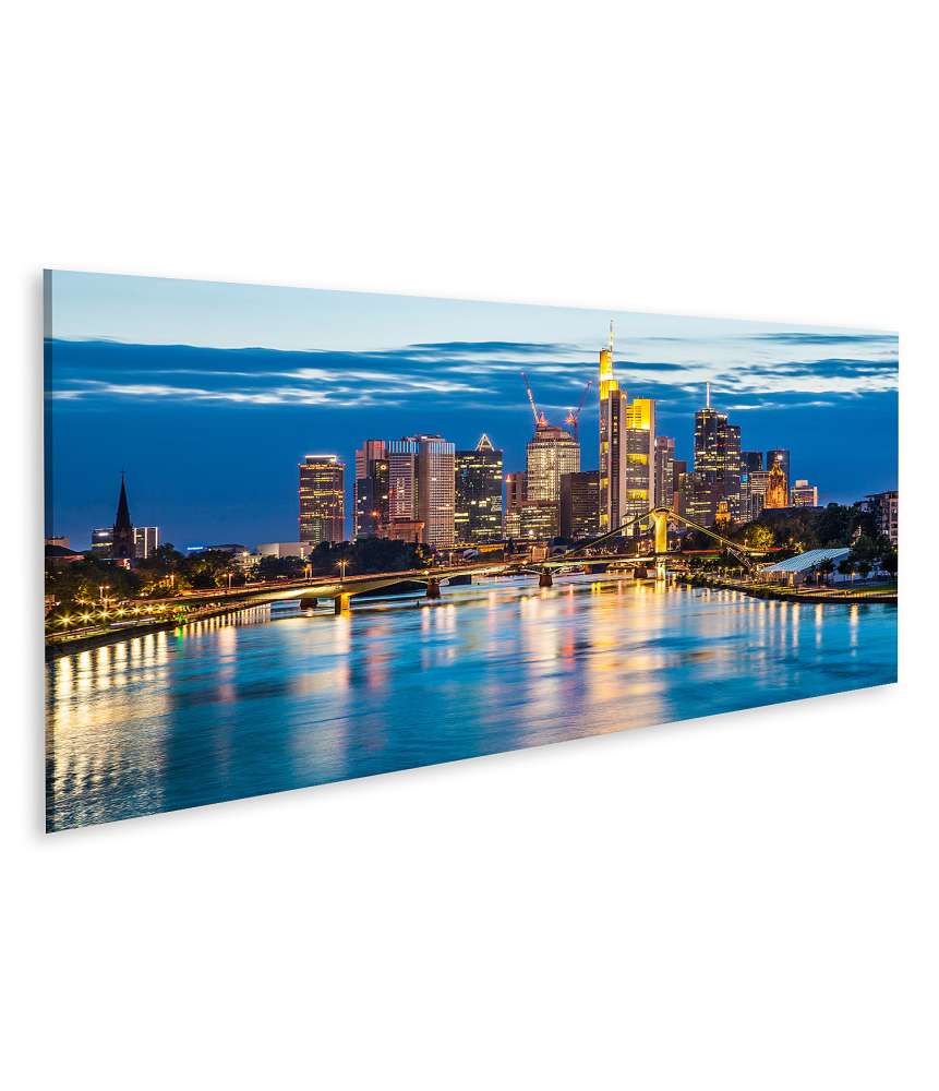 Islandburner Bild auf Leinwand Atemberaubende Wandbildansicht der Frankfurter Skyline in der Abenddämmerung