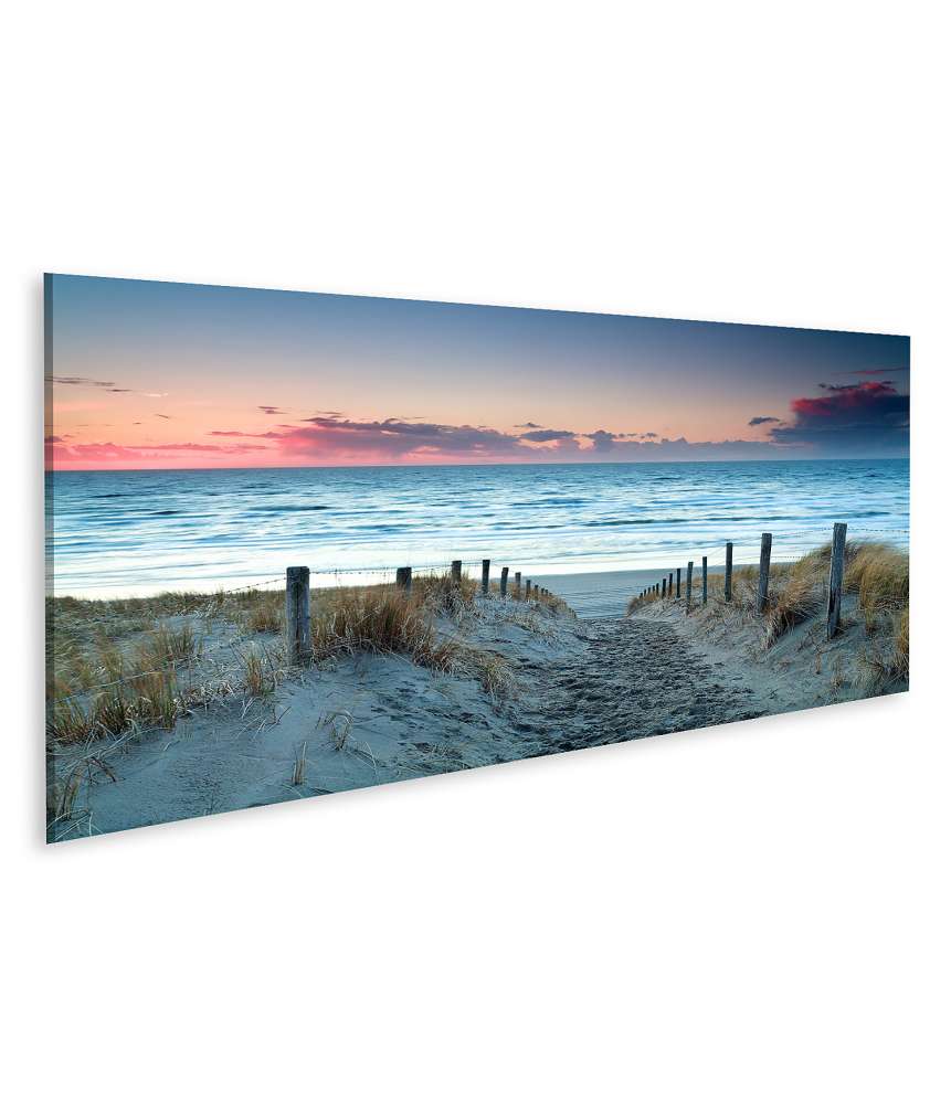 Islandburner Bild auf Leinwand Sonnenuntergang über dem Sandstrand der Nordsee in Holland als Wandbild