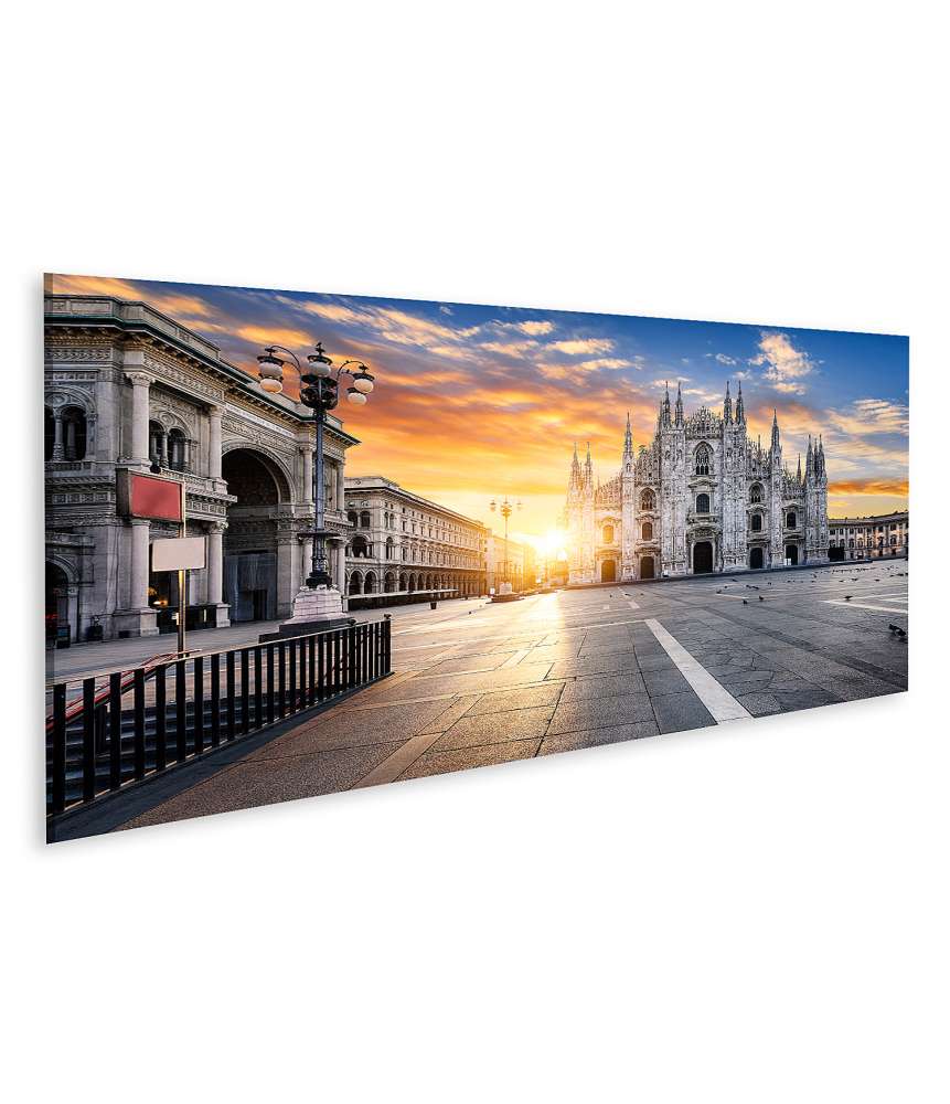 Islandburner Bild auf Leinwand Sonnenaufgang über dem Mailänder Duomo, Italien