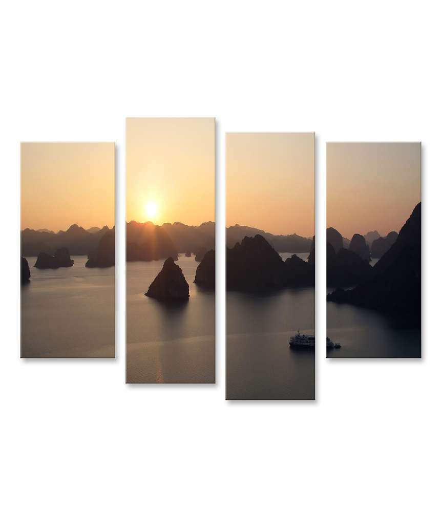 Islandburner Bild auf Leinwand Wandbild: Zauberhafter Sonnenuntergang über der Halong Bucht, Vietnam