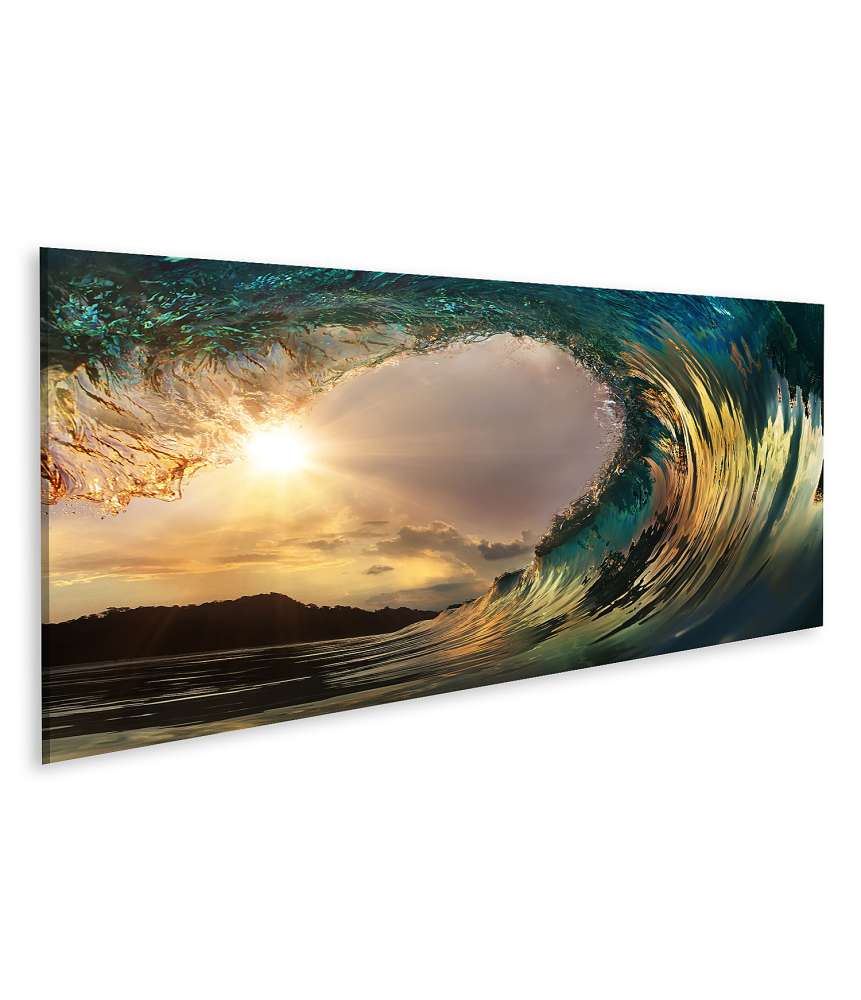 Islandburner Bild auf Leinwand Atemberaubendes Wandbild einer Surf-Welle zum Sonnenuntergang am Ozeanstrand