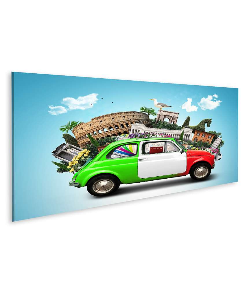 Islandburner Bild auf Leinwand Italienische Sehenswürdigkeiten und Retro-Auto: Ein bezauberndes Wandbild