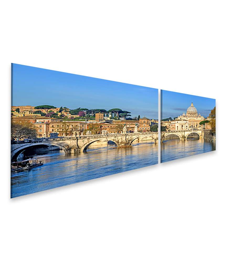 Islandburner Bild auf Leinwand Wandbild des Petersdoms im Vatikan und der Ponte Sant'Angelo Brücke, Rom