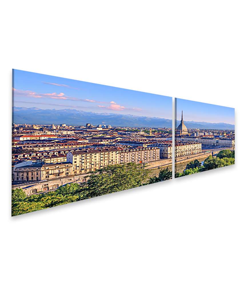 Islandburner Bild auf Leinwand Panorama von Turins Stadtzentrum mit Mole Antonelliana Turm und Alpenbergen