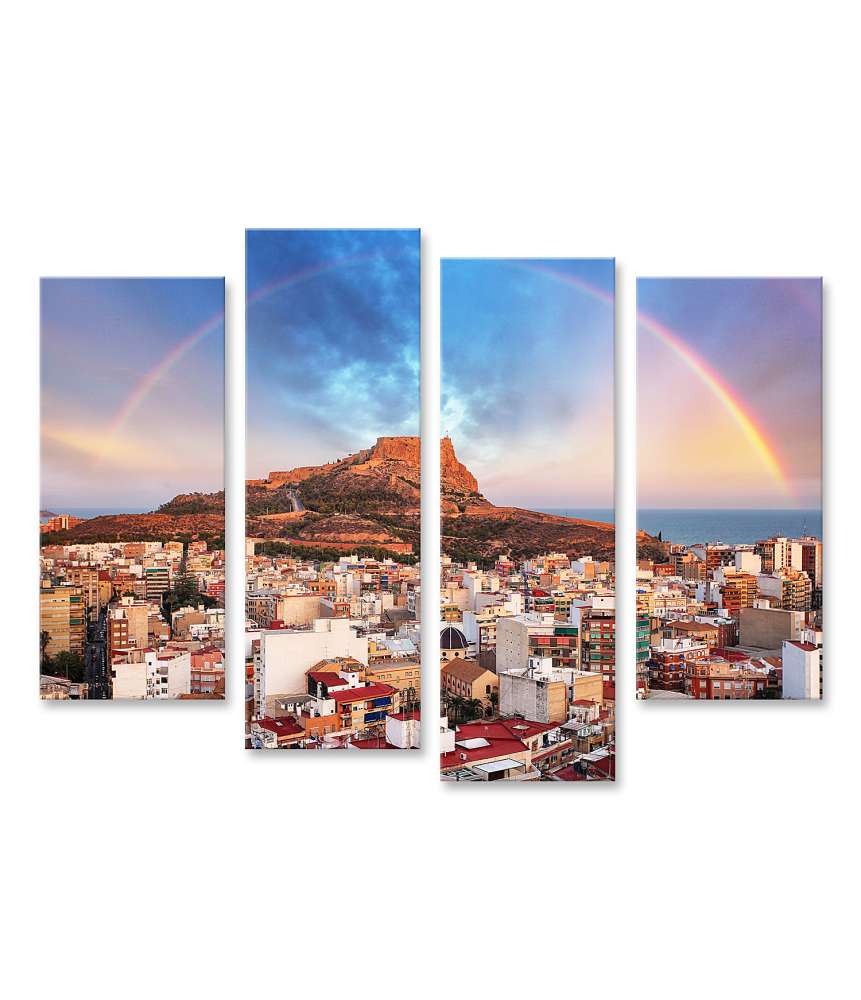 Islandburner Bild auf Leinwand Sonnenuntergang mit Regenbogen in Alicante, Spanien - Wandbild