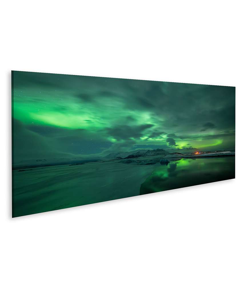 Islandburner Bild auf Leinwand Atemberaubende Aurora Borealis über der Jokulsarlon-Lagune in Island